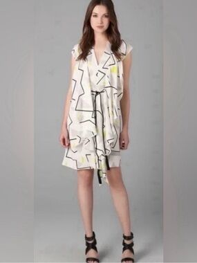 Diane Von Furstenberg White Geometric Print Midi Dress